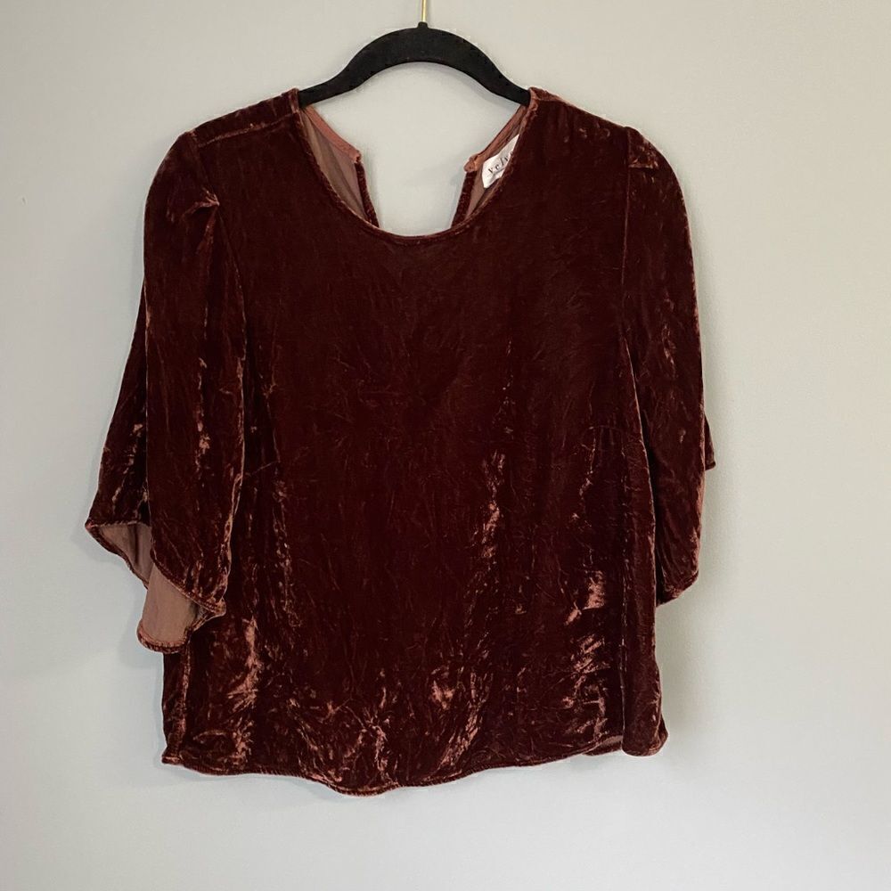Graham and Spencer velvet Brown short sleeve crushed velvet top/ size Ex small